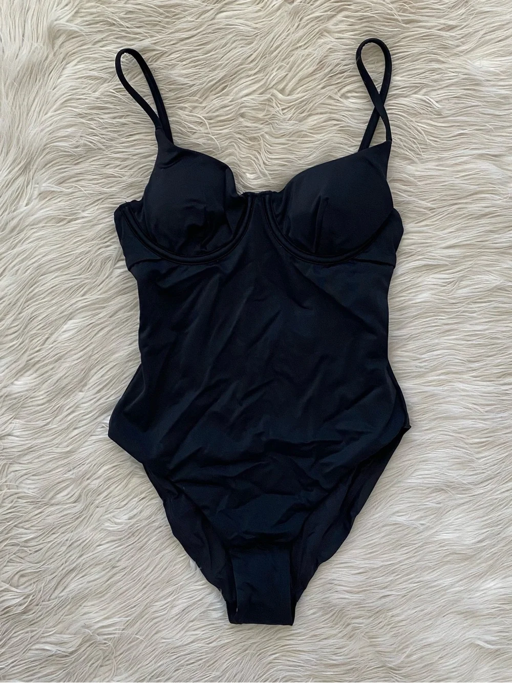 Andie Bermuda One Piece Swimsuit Black Underwire Bra Bust Support Bustier XS